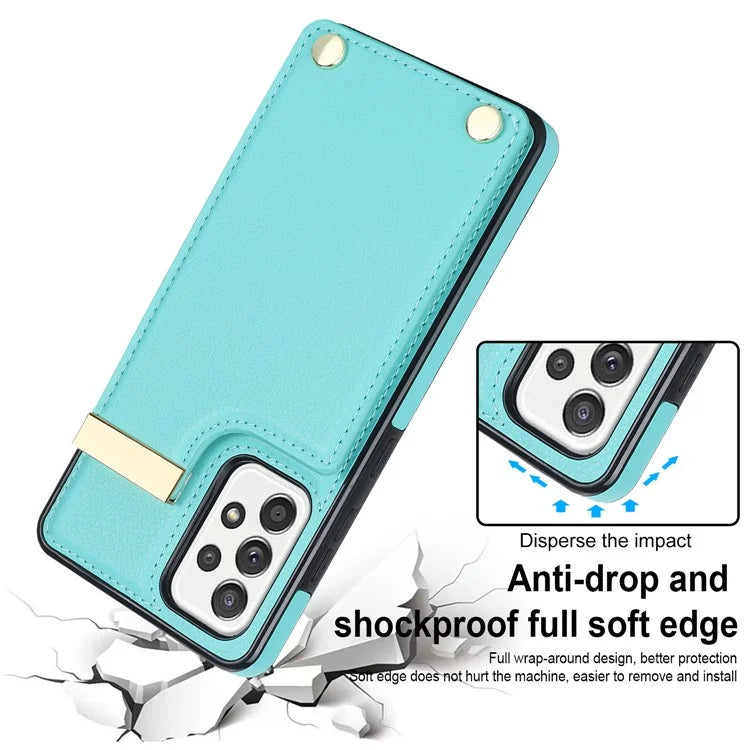 For Samsung Galaxy A52 4G / A52 5G / A52s 5G Case TPU+Leather Metal Decor Phone Cover with Card Holder