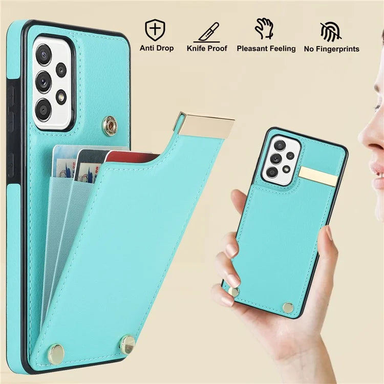 For Samsung Galaxy A52 4G / A52 5G / A52s 5G Case TPU+Leather Metal Decor Phone Cover with Card Holder