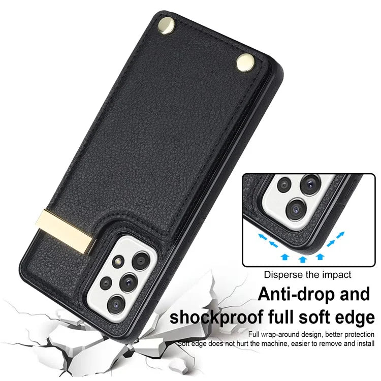 For Samsung Galaxy A52 4G / A52 5G / A52s 5G Case TPU+Leather Metal Decor Phone Cover with Card Holder