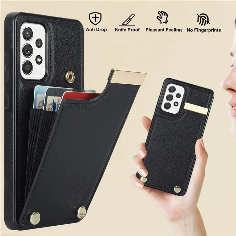 For Samsung Galaxy A52 4G / A52 5G / A52s 5G Case TPU+Leather Metal Decor Phone Cover with Card Holder