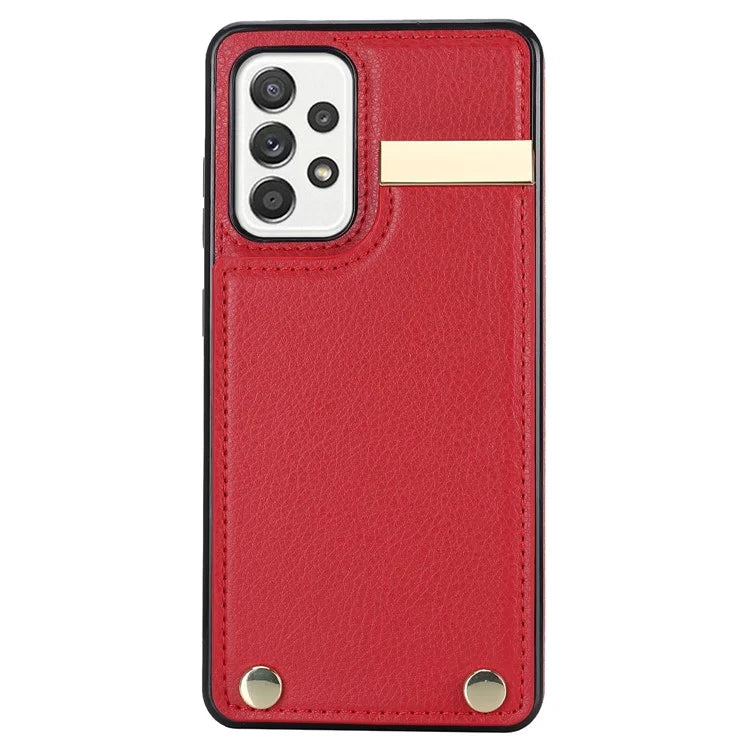 For Samsung Galaxy A52 4G / A52 5G / A52s 5G Case TPU+Leather Metal Decor Phone Cover with Card Holder