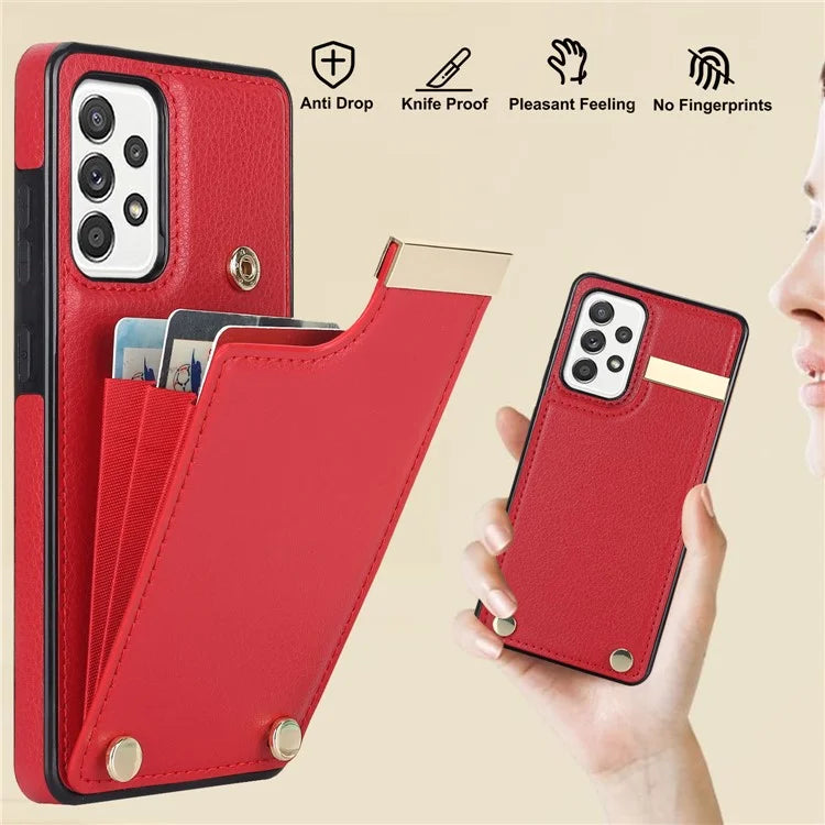 For Samsung Galaxy A52 4G / A52 5G / A52s 5G Case TPU+Leather Metal Decor Phone Cover with Card Holder