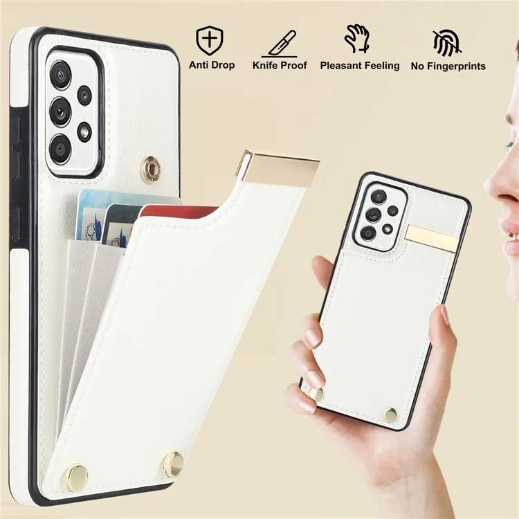 For Samsung Galaxy A52 4G / A52 5G / A52s 5G Case TPU+Leather Metal Decor Phone Cover with Card Holder