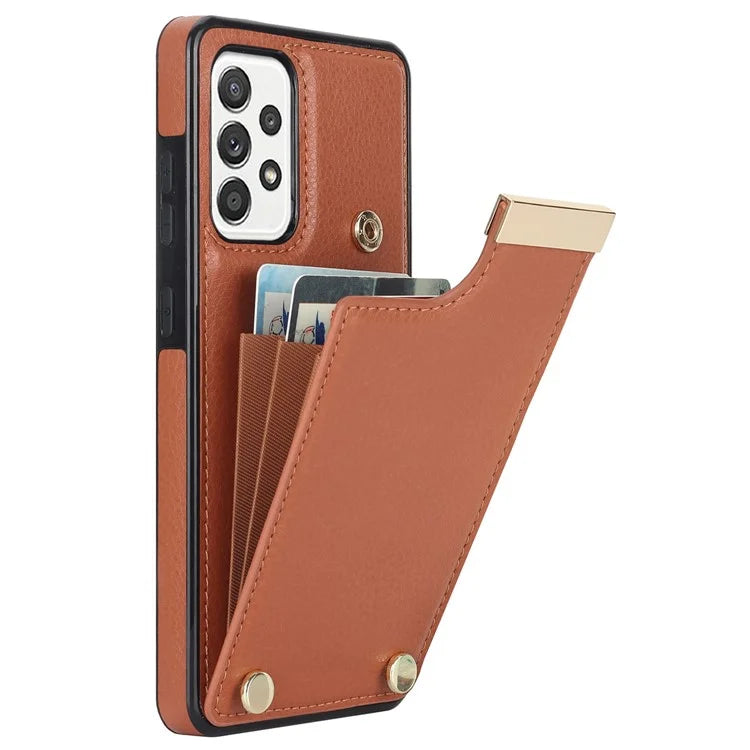 For Samsung Galaxy A52 4G / A52 5G / A52s 5G Case TPU+Leather Metal Decor Phone Cover with Card Holder