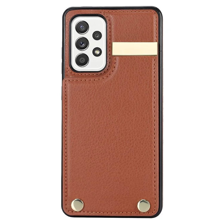 For Samsung Galaxy A52 4G / A52 5G / A52s 5G Case TPU+Leather Metal Decor Phone Cover with Card Holder