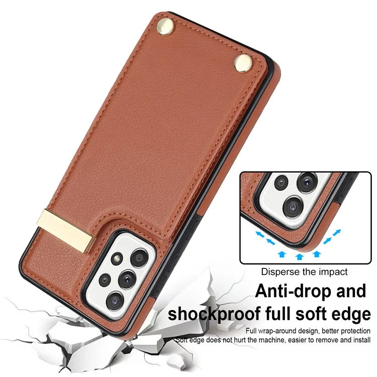 For Samsung Galaxy A52 4G / A52 5G / A52s 5G Case TPU+Leather Metal Decor Phone Cover with Card Holder