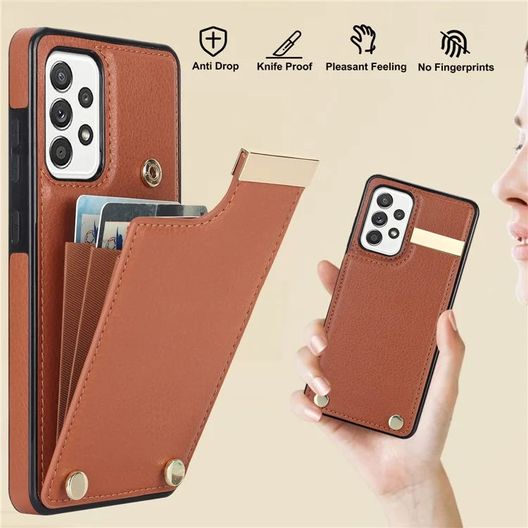For Samsung Galaxy A52 4G / A52 5G / A52s 5G Case TPU+Leather Metal Decor Phone Cover with Card Holder