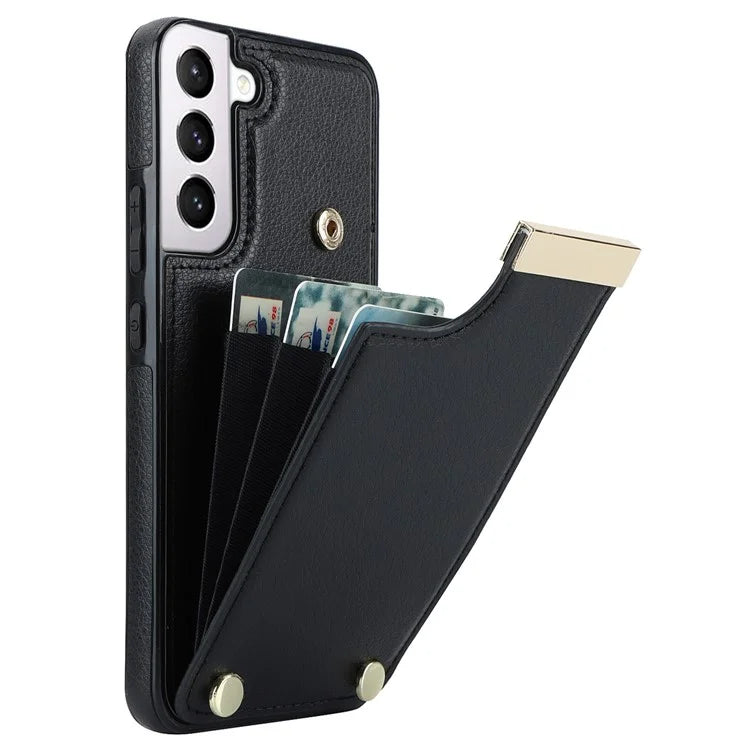For Samsung Galaxy S22+ 5G Cell Phone Case Hardware Decor TPU+PU Leather Card Holder Cover