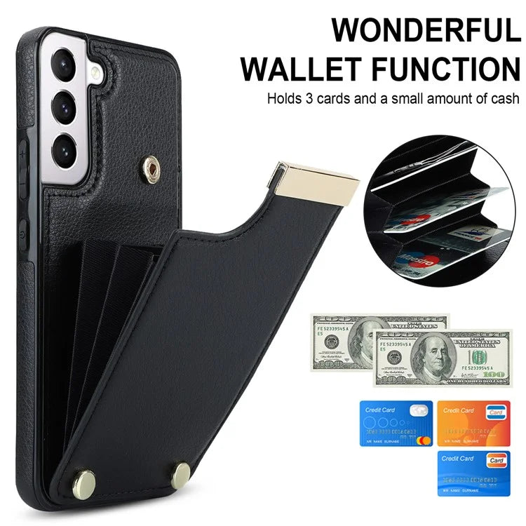 For Samsung Galaxy S22+ 5G Cell Phone Case Hardware Decor TPU+PU Leather Card Holder Cover