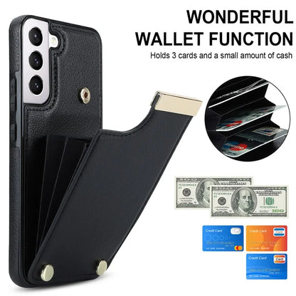 For Samsung Galaxy S22+ 5G Cell Phone Case Hardware Decor TPU+PU Leather Card Holder Cover