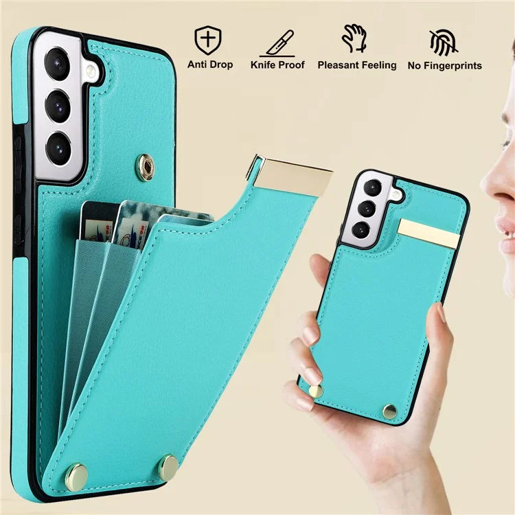 For Samsung Galaxy S22+ 5G Cell Phone Case Hardware Decor TPU+PU Leather Card Holder Cover