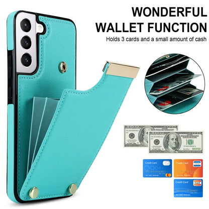 For Samsung Galaxy S22+ 5G Cell Phone Case Hardware Decor TPU+PU Leather Card Holder Cover