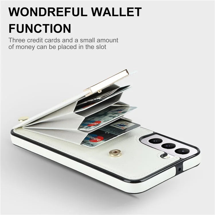 For Samsung Galaxy S22+ 5G Cell Phone Case Hardware Decor TPU+PU Leather Card Holder Cover