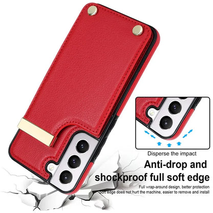 For Samsung Galaxy S22+ 5G Cell Phone Case Hardware Decor TPU+PU Leather Card Holder Cover