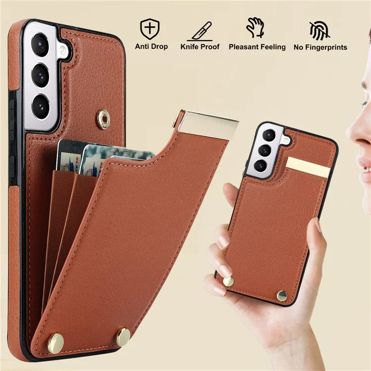 For Samsung Galaxy S22+ 5G Cell Phone Case Hardware Decor TPU+PU Leather Card Holder Cover