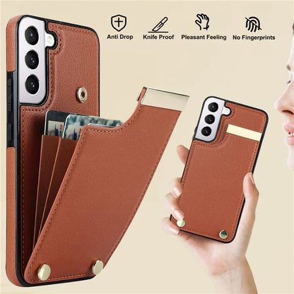 For Samsung Galaxy S22+ 5G Cell Phone Case Hardware Decor TPU+PU Leather Card Holder Cover
