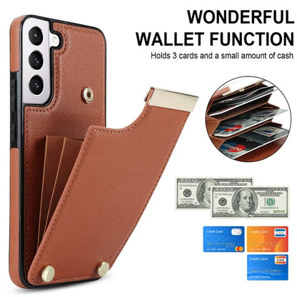 For Samsung Galaxy S22+ 5G Cell Phone Case Hardware Decor TPU+PU Leather Card Holder Cover
