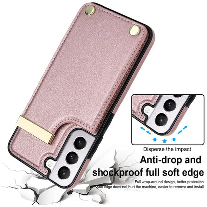 For Samsung Galaxy S22+ 5G Cell Phone Case Hardware Decor TPU+PU Leather Card Holder Cover