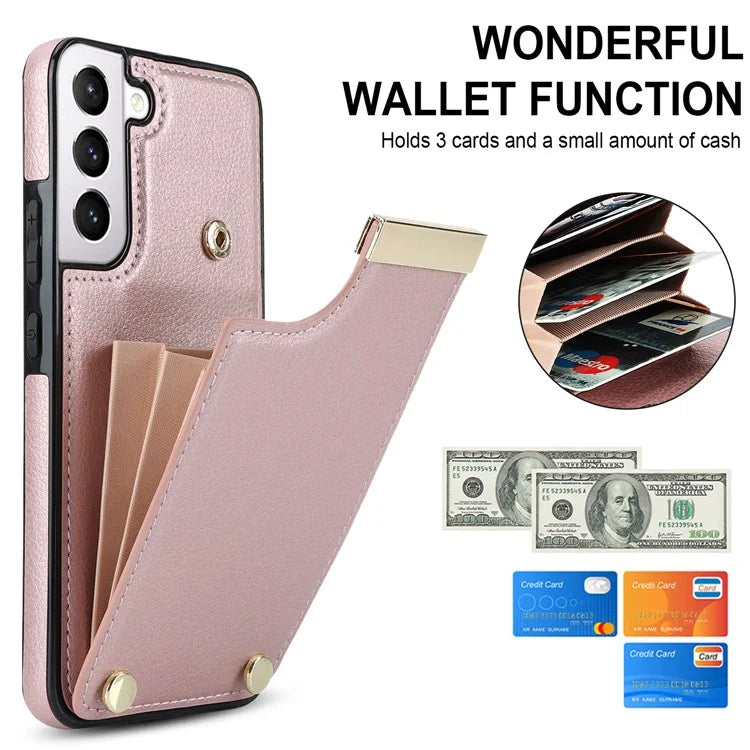For Samsung Galaxy S22+ 5G Cell Phone Case Hardware Decor TPU+PU Leather Card Holder Cover