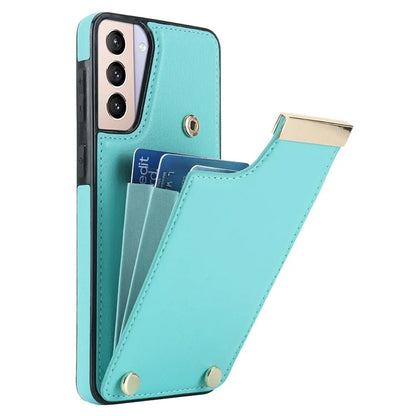 For Samsung Galaxy S21+ 5G Cover Metal Decor TPU+Leather Card Holder Anti-scratch Cell Phone Case