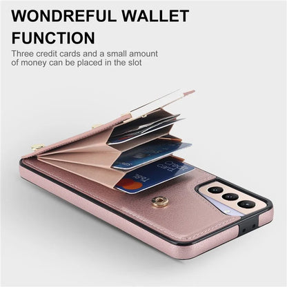 For Samsung Galaxy S21+ 5G Cover Metal Decor TPU+Leather Card Holder Anti-scratch Cell Phone Case