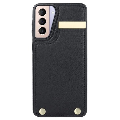 For Samsung Galaxy S21+ 5G Cover Metal Decor TPU+Leather Card Holder Anti-scratch Cell Phone Case