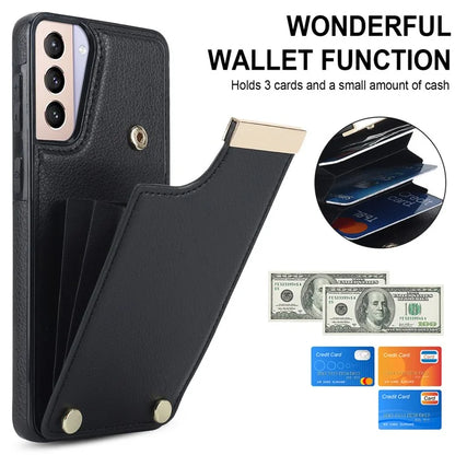 For Samsung Galaxy S21+ 5G Cover Metal Decor TPU+Leather Card Holder Anti-scratch Cell Phone Case