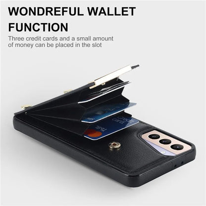For Samsung Galaxy S21+ 5G Cover Metal Decor TPU+Leather Card Holder Anti-scratch Cell Phone Case