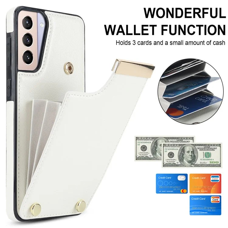 For Samsung Galaxy S21+ 5G Cover Metal Decor TPU+Leather Card Holder Anti-scratch Cell Phone Case