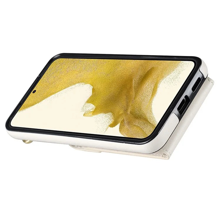 For Samsung Galaxy S22+ 5G Cover Card Bag Ring Kickstand Anti-fall Cell Phone Case with Strap