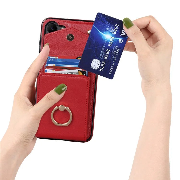 For Samsung Galaxy S22+ 5G Cover Card Bag Ring Kickstand Anti-fall Cell Phone Case with Strap