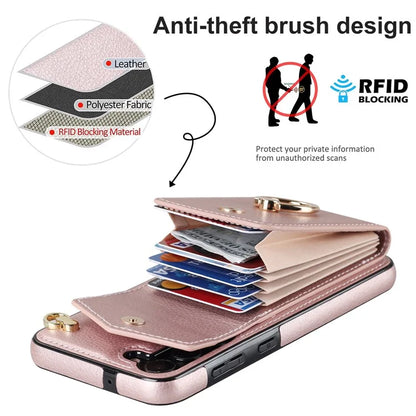 For Samsung Galaxy S22+ 5G Cover Card Bag Ring Kickstand Anti-fall Cell Phone Case with Strap