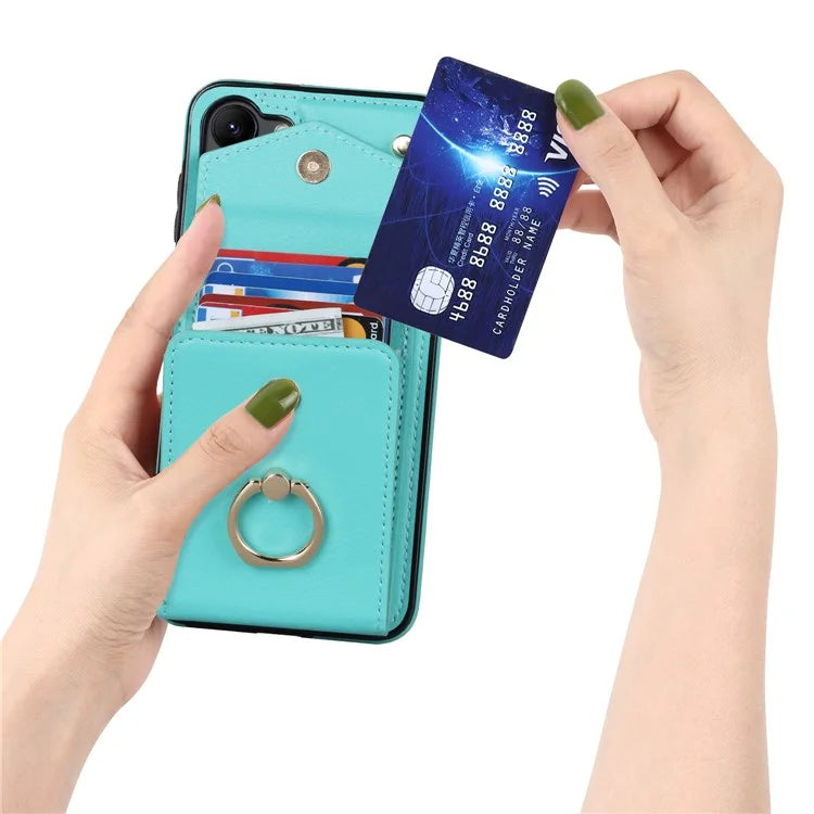 For Samsung Galaxy S22 5G Cover Accordion Card Bag PU Leather+TPU Ring Kickstand Cell Phone Case