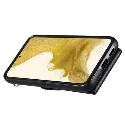 For Samsung Galaxy S22 5G Cover Accordion Card Bag PU Leather+TPU Ring Kickstand Cell Phone Case