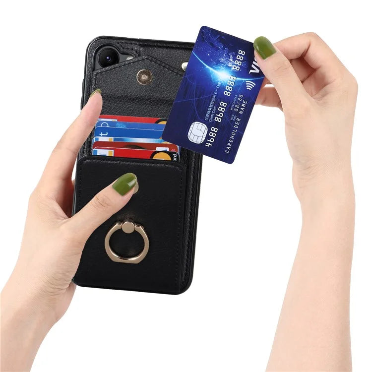 For Samsung Galaxy S22 5G Cover Accordion Card Bag PU Leather+TPU Ring Kickstand Cell Phone Case