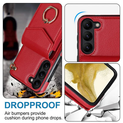 For Samsung Galaxy S22 5G Cover Accordion Card Bag PU Leather+TPU Ring Kickstand Cell Phone Case