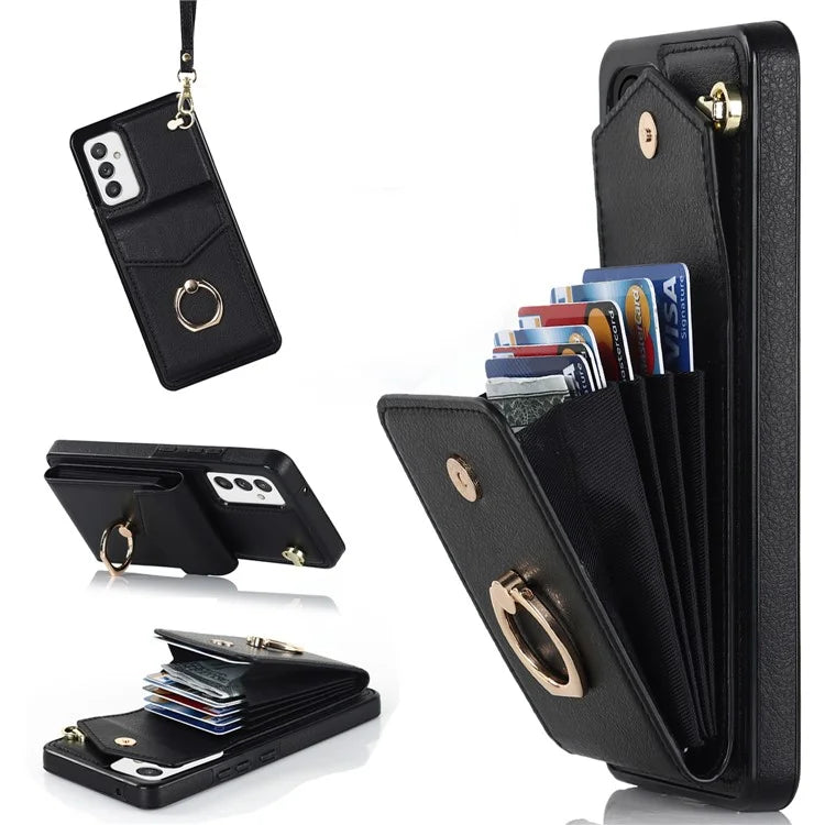 For Samsung Galaxy A82 5G Cover Accordion Card Bag Drop-proof Cell Phone Case with Strap