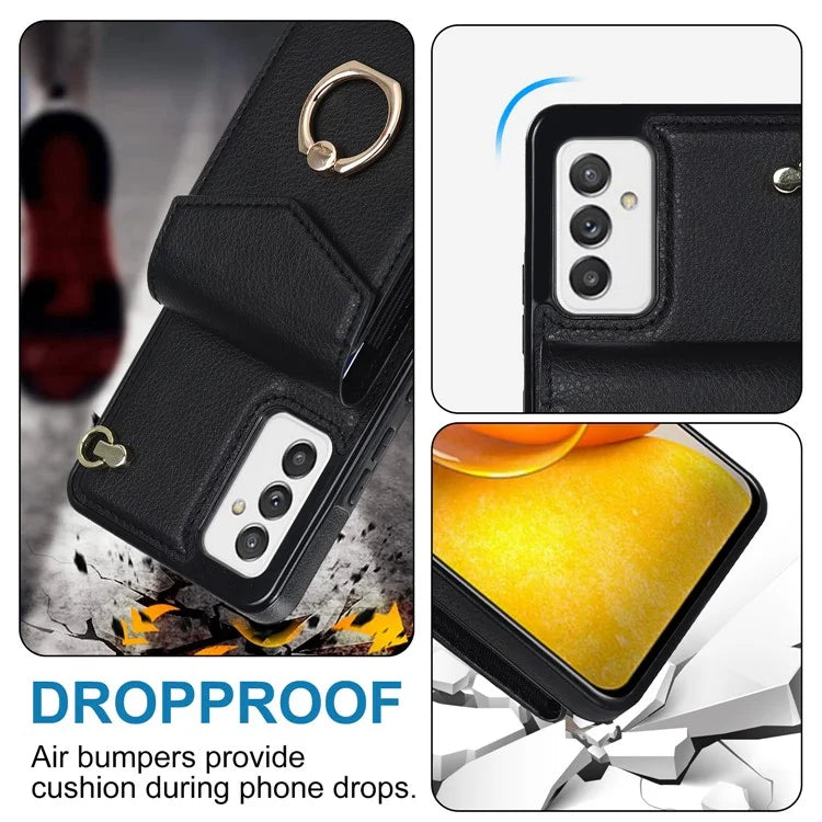 For Samsung Galaxy A82 5G Cover Accordion Card Bag Drop-proof Cell Phone Case with Strap