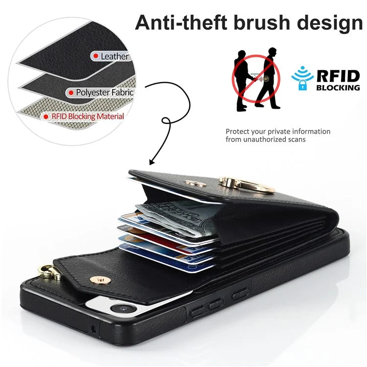 For Samsung Galaxy A82 5G Cover Accordion Card Bag Drop-proof Cell Phone Case with Strap