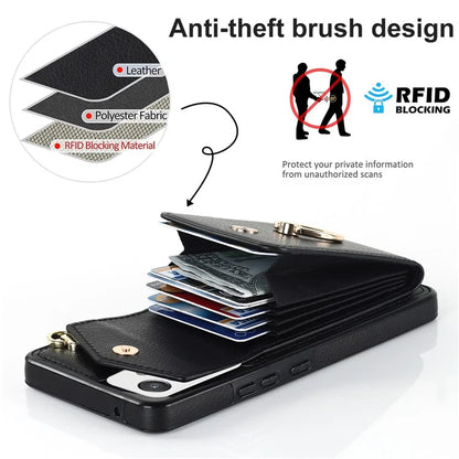 For Samsung Galaxy A82 5G Cover Accordion Card Bag Drop-proof Cell Phone Case with Strap