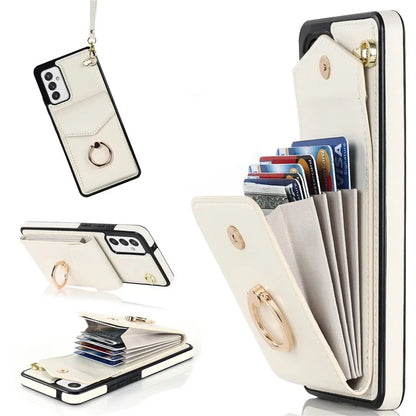 For Samsung Galaxy A82 5G Cover Accordion Card Bag Drop-proof Cell Phone Case with Strap