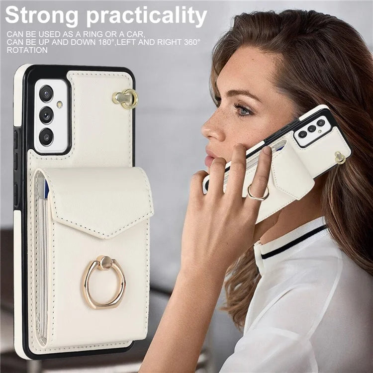 For Samsung Galaxy A82 5G Cover Accordion Card Bag Drop-proof Cell Phone Case with Strap