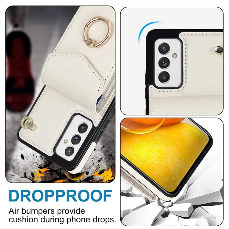 For Samsung Galaxy A82 5G Cover Accordion Card Bag Drop-proof Cell Phone Case with Strap
