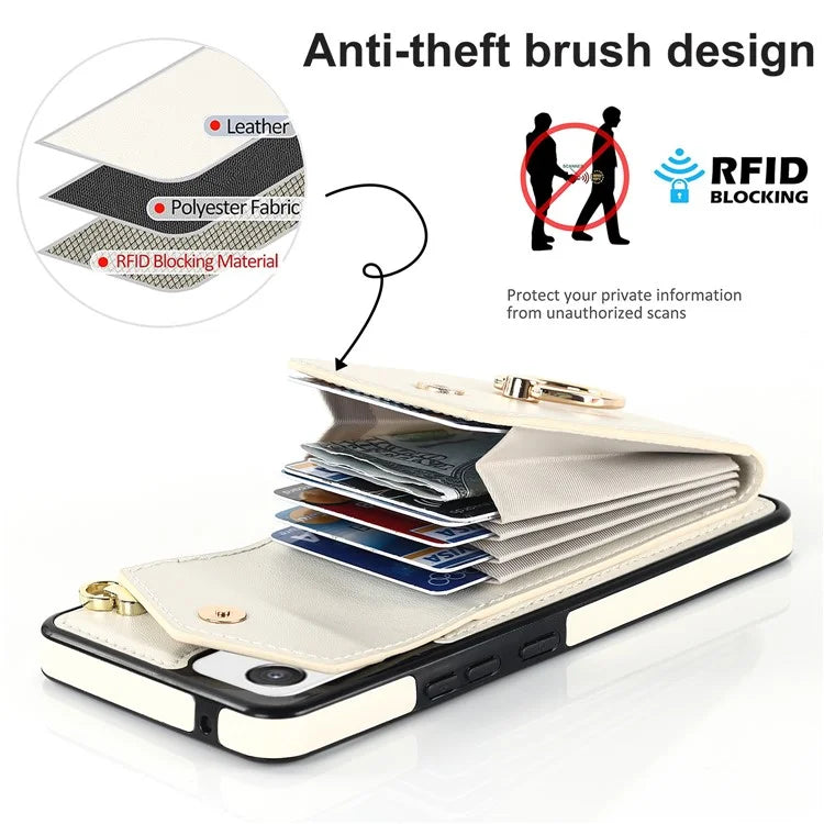 For Samsung Galaxy A82 5G Cover Accordion Card Bag Drop-proof Cell Phone Case with Strap