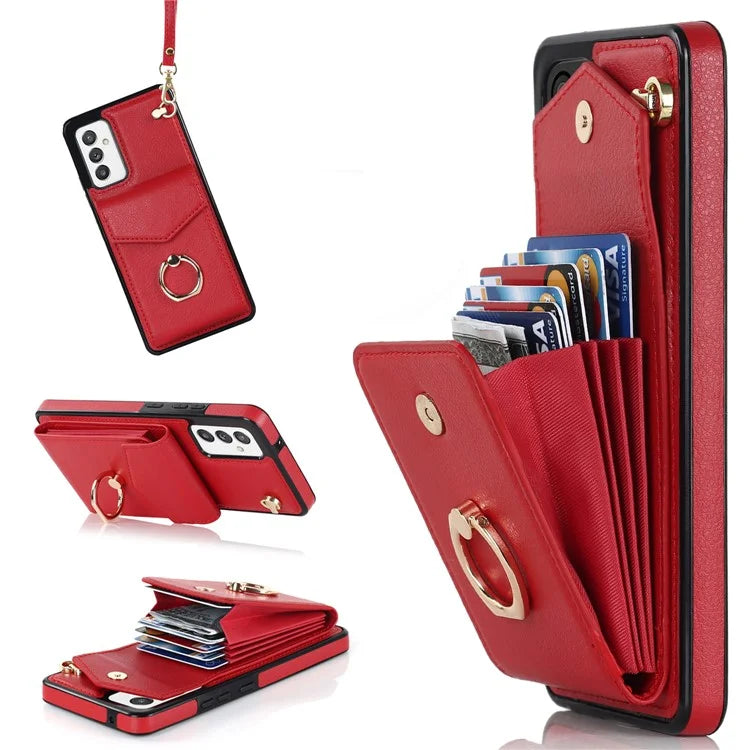 For Samsung Galaxy A82 5G Cover Accordion Card Bag Drop-proof Cell Phone Case with Strap
