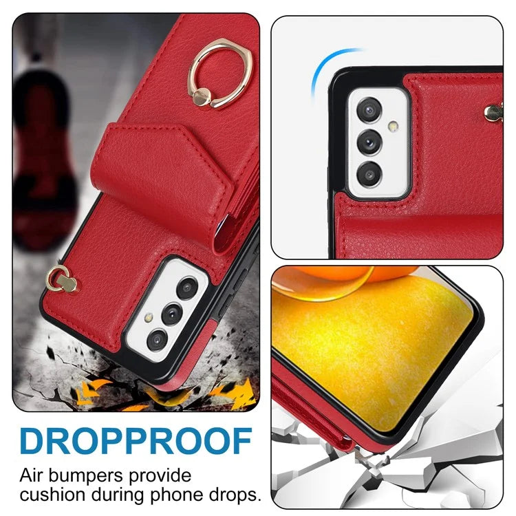 For Samsung Galaxy A82 5G Cover Accordion Card Bag Drop-proof Cell Phone Case with Strap
