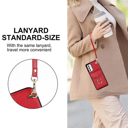 For Samsung Galaxy A82 5G Cover Accordion Card Bag Drop-proof Cell Phone Case with Strap