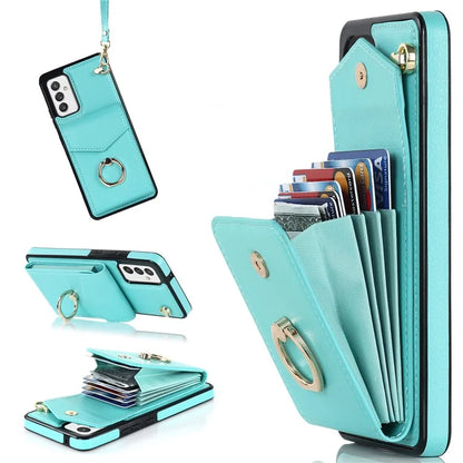 For Samsung Galaxy A82 5G Cover Accordion Card Bag Drop-proof Cell Phone Case with Strap
