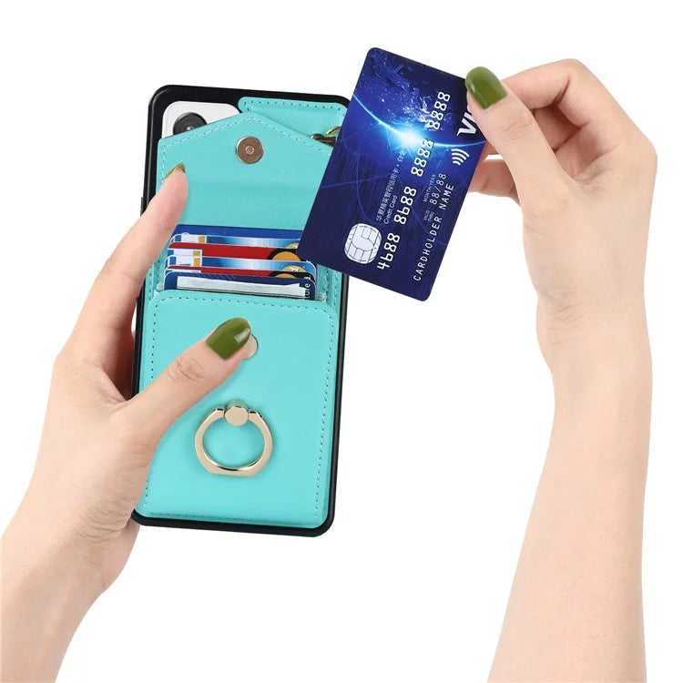 For Samsung Galaxy A82 5G Cover Accordion Card Bag Drop-proof Cell Phone Case with Strap