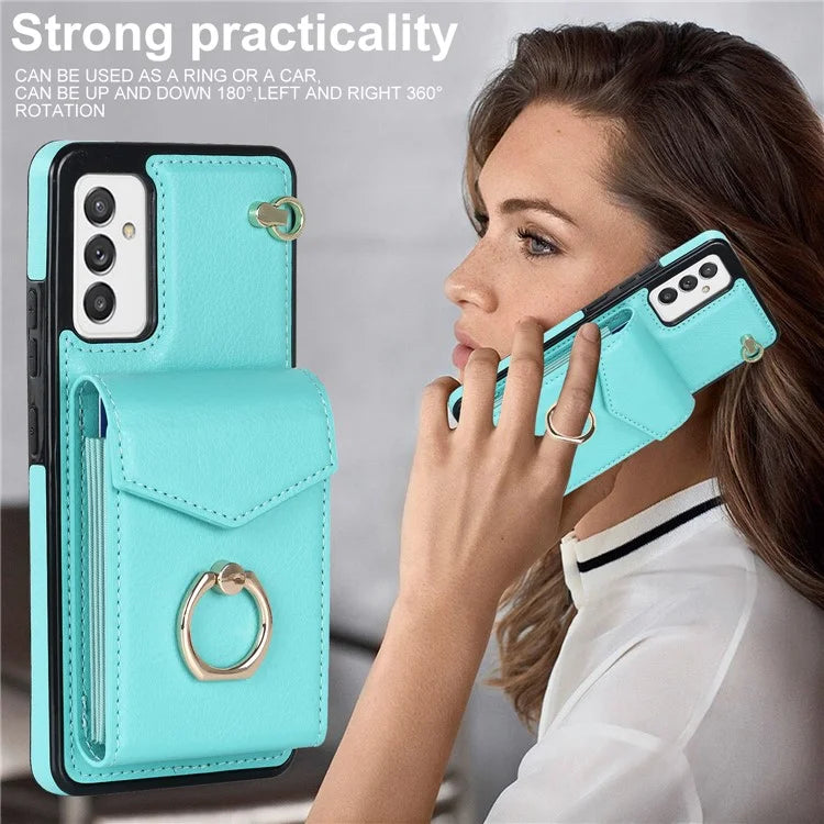 For Samsung Galaxy A82 5G Cover Accordion Card Bag Drop-proof Cell Phone Case with Strap